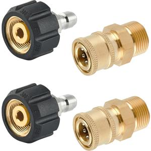 Pressure Washer Quick Connect Fittings, M22 14mm to 1/4 Inch Quick Connect Pressure Washer Adapter Set, 4 Pieces