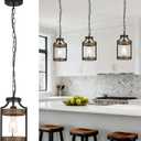 Farmhouse Pendant Light, Rustic Wood Metal Light Fixtures with Adjustable Hanging Chain, Small Pendant Lighting for Kitchen Island, Dining Room, Entryway, Cafe & Bar, 3 Pack