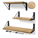 BAYKA Wall Shelves for Bedroom Decor, Floating Wall Shelves for Living Room Kitchen Storage, Wall Mounted Rustic Wood Floating Shelves for Kids Books, Corner Shelves for Bathroom, Brown，Set of 3)
