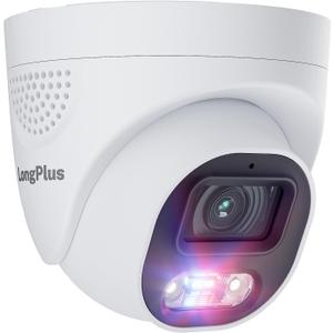 LongPlus 8MP 4K UHD Poe Wired Security Camera Outdoor for Security Cameras System, Cameras for Outdoor Home Security Spot Lights Color Night Vision, Strobe Light Alarm & Sound LP8MEF8