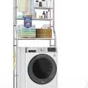 Over The Washer and Dryer Storage Shelf, 3 Tier Laundry Room Metal Drying Rack with Towels Hangers, Space Saver Organizer for Hanging Clothes and Towels (Stainless Steel RA1)