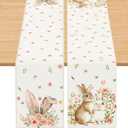 2 x Gilprop 2 Pcs Easter Table Runner 13 x 72 Inch Bunny Rabbit Flower Table Runner Spring Backdrop Banner Seasonal Holiday Kitchen Supplies Easter Decorations for Home Dining Decor