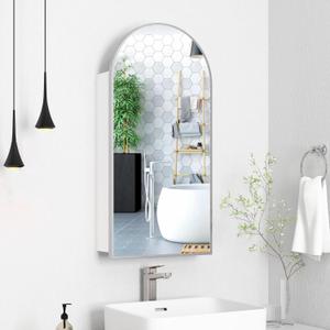 Silver Arched Medicine Cabinet with Mirror, Bathroom Mirrored Medicine Cabinet Organizer, Surface Wall Mount, Bath Vanity Mirror with Storage, 3 Adjustable Shelves, 16x31 Inch