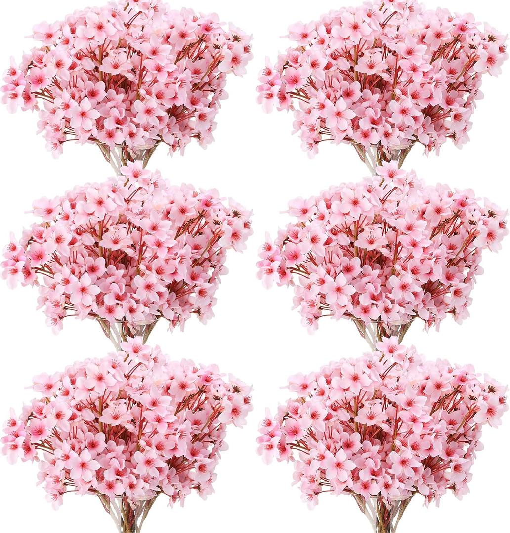 Tigeen 36 Pcs Artificial Cherry Blossom Flower Silk Cherry Blossom Branches 15.7 Inch Fake Floral Branches Bundles Faux Flower Stems for Vase Home Wedding Table Centerpiece (Pink)