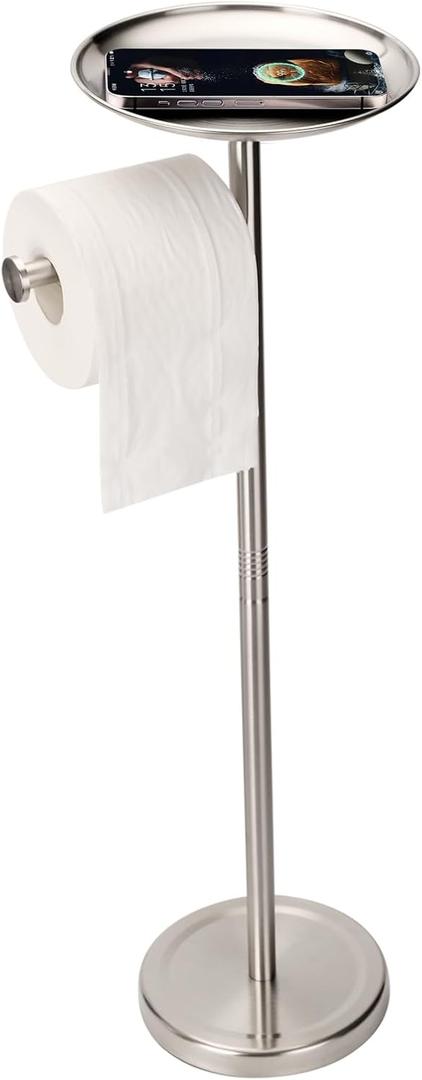 Tofix Freestanding Toilet Paper Holder with Shelf and Tray, Stainless Steel Base, Brushed Nickel