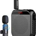 Voice Amplifier with Wireless Lapel & Wired Microphone, Rechargeable Megaphone PA Speaker Headset System, Portable Teachers Microphone for Classroom/Yoga/Tour Guide/Speech