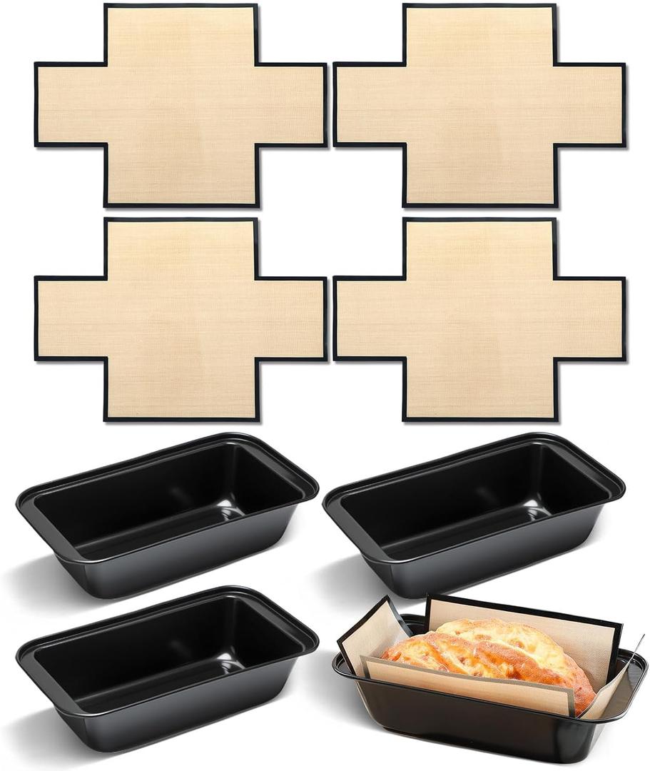 8 Pcs Loaf Pan with Liners Set 9 x 5 Inch Non-stick Bread Pan and Silicone Loaf Liners for Homemade Baking Carbon Steel Rectangular Baking Tray for Kitchen Sourdough Sandwich Home(Black)