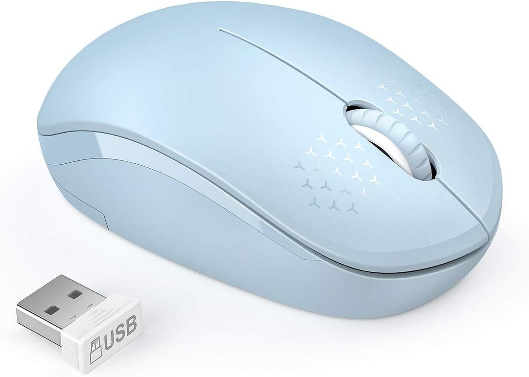 Wireless Mouse, 2.4G Noiseless Mouse with USB Receiver - seenda Portable Computer Mice for PC, Tablet, Laptop with Windows System (Light Blue)