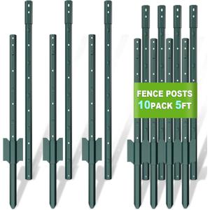 Metal Fence Post 5FT 10 Pack Heavy Duty Garden Fence Posts for Wire Fencing