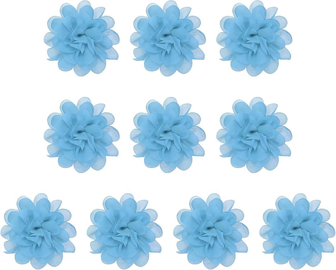 PATIKIL 3.9" Chiffon Flowers, 10 Pcs Mesh Fabric Flowers Sewing Fabric Appliques Headband Embellishments for DIY Craft Wedding Decor, Blue