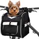 Dog Bike Basket, Foldable Pet Bike Carrier Backpack with Safety Strap, Waterproof Pet Bike Basket Suitable for Small Cats Kitten Puppy Dogs New Black