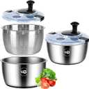 5.3 Qt Stainless Steel Salad Spinner, BOMANSI BOMS Vegetable Spinners, Lettuce Spinner, Fruit Washer, Large Salad Spinners, Dishwasher Safe, 304 Stainless Steel Bowl & Basket