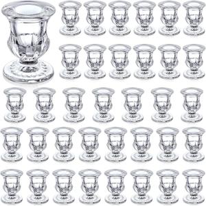 36 Pcs Clear Glass Candlestick Holders Taper Candle Holder Bulk 2.5 Inch Candle Stick Holder for Table Centerpiece Mantel Wedding Housewarming Gift Rustic Vintage Valentines Dinning Decoration (Clear)