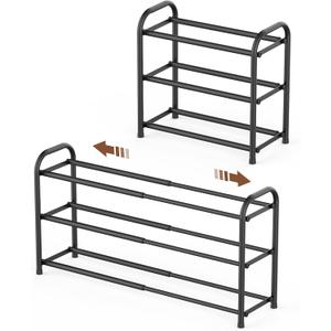 Gonfoam 3-Tier Expandable Shoe Rack, Adjustable Shoe Shelf Storage Organizer Heavy Duty Metal Free Standing Shoe Rack for Entryway Closet Doorway (Black)