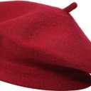 ZLYC Wool French Beret Hat Solid Color Beret Cap for Women Girls (One Size, Garnet)