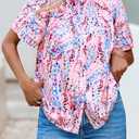 MASCOMODA Womens Tops Summer Boho Floral Short Sleeve Button Down Shirts Crewneck Loose Vacation Dressy Casual Work Blouses(Floral Pink Multicolored,Medium) (Pink, M)