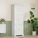 ChooChoo Tall Bathroom Storage Cabinet with 6 Doors, Freestanding Floor Cabinet with Adjustable Shelves, White Pantry Cabinet for Bathroom, Kitchen, Laundry Room, 23 inches x 59 inches x 11 inches