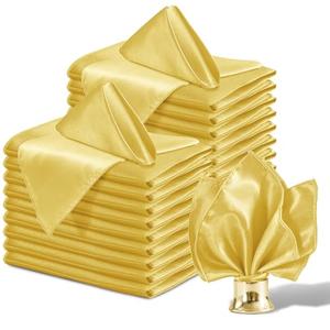 Aormenzy 25 Pack Gold Satin Napkins - 12 x 12 Silky Square Napkins for Wedding, Banquet, Party Decoration
