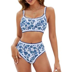 MELYUM High Waisted Bikini Sets for Women Floral Two Piece Bathing Suit Tummy Control Swimsuits Modest Swim Suits 2025 Teens, M