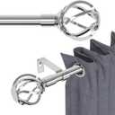 Silver Curtain Rods for Windows 66 to 120 with Cage Finials, Heavy Duty Curtain Rod with Splicing Adjustable, Decorative Curtain Rods for Outdoor Patio, Sliding Glass Door, 5/8" Diameter (Chrome)