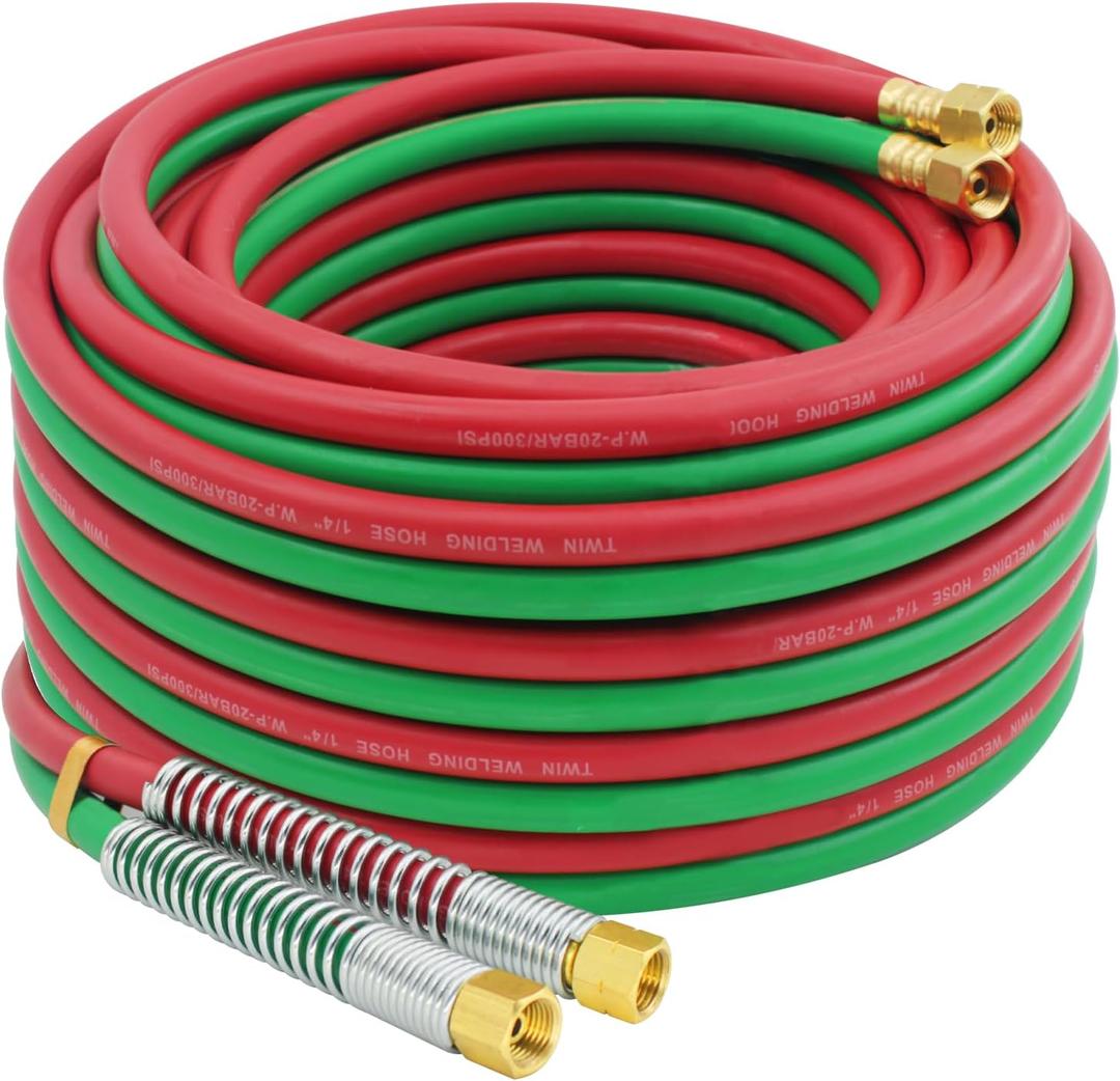 RX WELD Oxygen Acetylene Hose 1/4-Inch  50 Feet with 9/16"-18 B Fittings, Torch Hose, Grade R