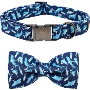 Elegant Little Tail Dog Collar with Bow, Shark Print Adjustable Cute Bowtie Collar for Medium Dogs, Shark, Medium