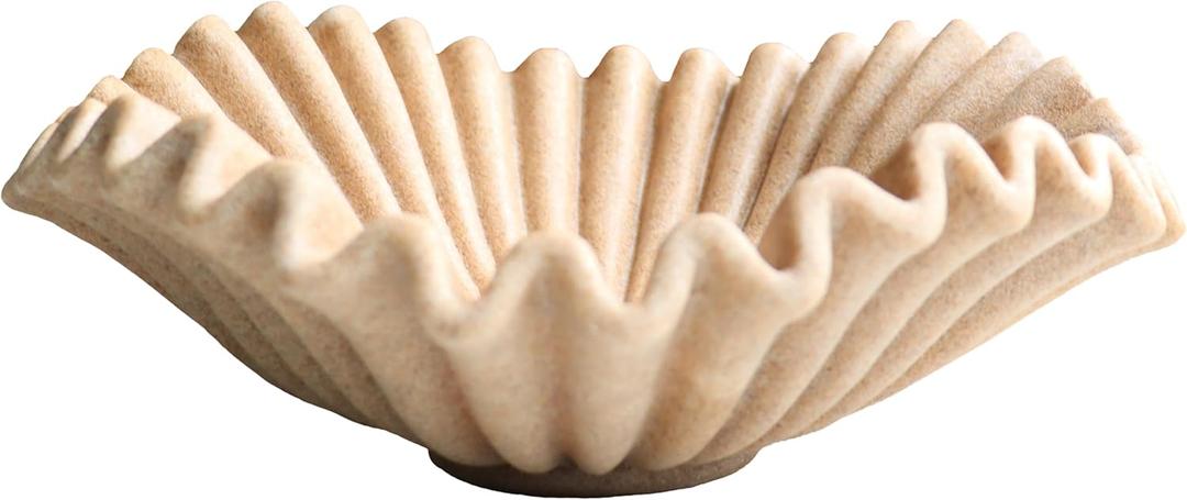 Large Decorative Handmade Bowl Decor , Modern Home Decoration, Fan Shaped Bowl, Ruffle Decor, Stylish Key Bowl for Entry Table, Decorative Fruit Bowl for Kitchen Counter, Artificial Stone Beige (10.5inch)