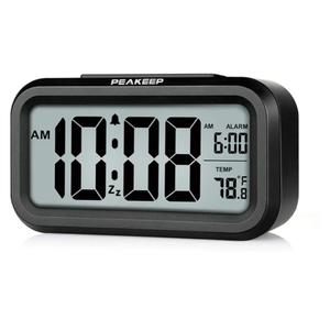 Peakeep Night Light Digital Alarm Clock Battery Operated with Indoor Temperature, Desk Small Clock (Black)