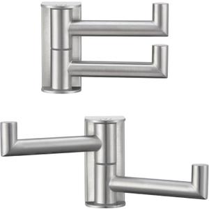 Suyar Brushed Nickel Double Towel Hook, SUS304 Stainless Steel Swivel Wall Hook with 2 Arms, Foldable Robe Coat Hanger for Bathroom, 2 Pack