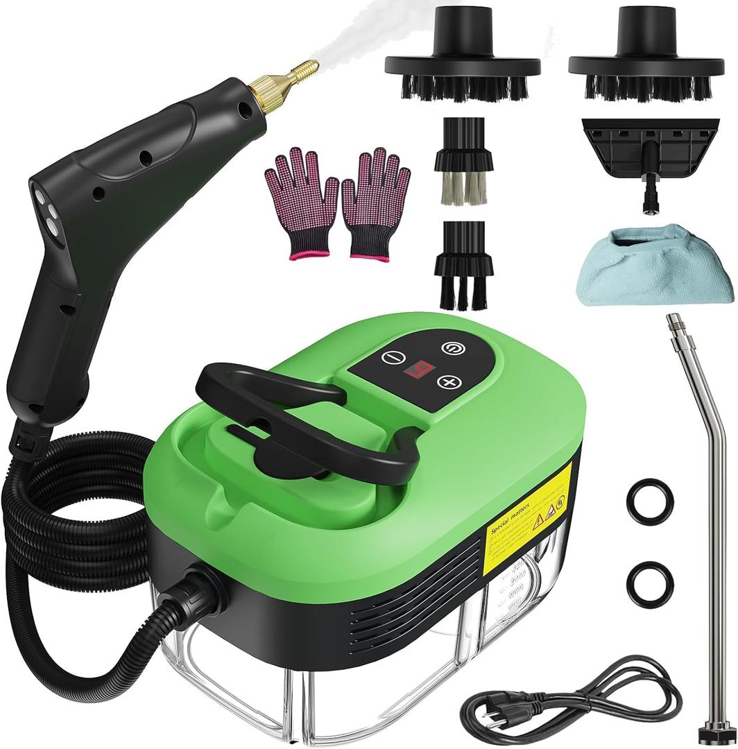 Portable Steam Cleaner, 2500W Pressurized Handheld Steam Cleaner with 1.2L Water Tank, 6 Levels Steam Output, Cleaning Steamer for Cleaning Home Furniture, Bathroom, Car Detailing (Green)