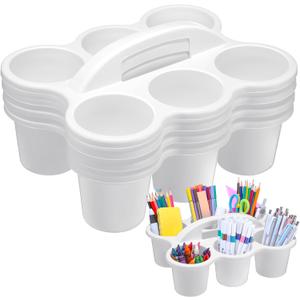 DoubleFill 4 Pack Plastic Classroom Caddy for School, Classroom Pencil Caddy Organizer with Handle for School, Cup, Pencil, Pen, Art Supply, Drink Delivery