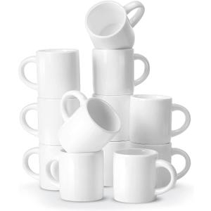 Roshtia 12 Pieces 3 oz Espresso Mugs Espresso Cups Mini Coffee Mugs with Handles Porcelain Coffee Cups Ceramic Smooth Demitasse for Tea Drinks Cocoa Milk Water (White)