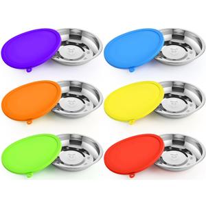 Patelai 12 Pcs Stainless Steel Dog Bowls with Silicone Lids Portable Food and Water Dishes for Pets Sealable Containers for 6.3" for Cats & Small Dogs (Red,Blue,Green,Purple)