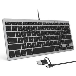 OMOTON Wired Keyboard for Mac with Dual Interface, Comfortable Typing Angle & Stable Connection, Compatible with MacBook, iMac, Mac Mini, PC-Grey