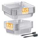 40 Pack Disposable Aluminum Pans 9x9 & 8x8 Inch Combo Set | 20pc 9x9 Inch & 20pc 8x8 Inch Square Aluminum Foil Pans for Oven, Roasting,Freezer Storage | No Lids Included | No-wash