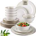 GBHOME Ceramic Dinnerware Sets, 24 pcs Embossed Elegant Stoneware Plates and Bowls Sets, Housewarming Wedding Gift | Dishwasher & Microwave Safe | Dishes Set Service for 8