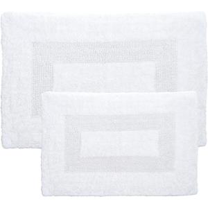 Bathroom Rugs - 2-Piece Cotton Bathroom Mat Set - Machine Washable Bath Mats for Restroom, Kitchen, or Laundry Room by Lavish Home (White)