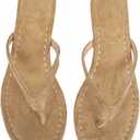 MakeMeChic Women's Suede Kitten Heels Sandals Thong Open Toe Flip Flop Heeled Sandals Vacation Party Summer Shoes Brown 7