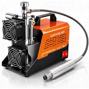 GOYOJO AC-2 PCP Air Compressor, 4500 PSI/30 MPa Portable Oil-Free Air Pump, Up to 45 Min Continuous Runtime, 12V DC & 110V/220V AC Converter, for PCP Airguns & HPA Paintball Tanks