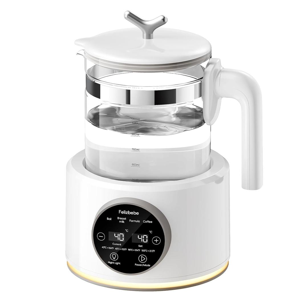 Baby Instant Warmer, Baby Milk Warmer Glass Electric Kettle Boiler with Night Light, Accurate Temperature Control for Formula, 1.2L Glass Water Warmer Breastmilk,Boil Coffee,Tea, 24H Insulation