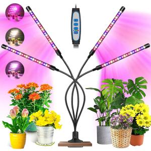 Garpsen Grow Lights for Indoor Plants, 80 LEDs Full Spectrum Plant Light with Clip, 5 Dimming Levels & 3 Colors Grow Lamp with Timer 6/12/16H, 360 Adjustable Gooseneck for Seedlings and Succulents ((1 Pack)4 Arms)