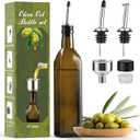 AOZITA 17oz Glass Olive Oil Dispenser - Oil and Vinegar Cruet Bottle with Stainless Steel Pourers - Funnel For Easy Refill - Olive Carafe Decanter for Kitchen (Dark Brown)