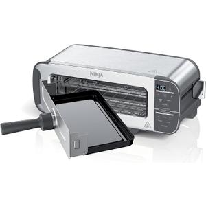 Ninja ST100 Foodi 2-in-1 Flip Toaster, 2-Slice Capacity, Compact Toaster Oven, Snack Maker, Reheat, Defrost, 1500 Watts, Stainless Steel, 6 Functions