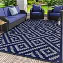 GENIMO Outdoor Rug for Patio Clearance, 6'x9' Waterproof Camping Mat, Reversible Plastic Straw Rugs for RV, Camper, Balcony, Backyard, Picnic, Deck (Blue & Grey)