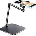 Adjustable Overhead Phone Stand for Desk, Black Metal Articulating Arm Mount, Desktop Video Recording Tripod, Live Streaming Photography Holder