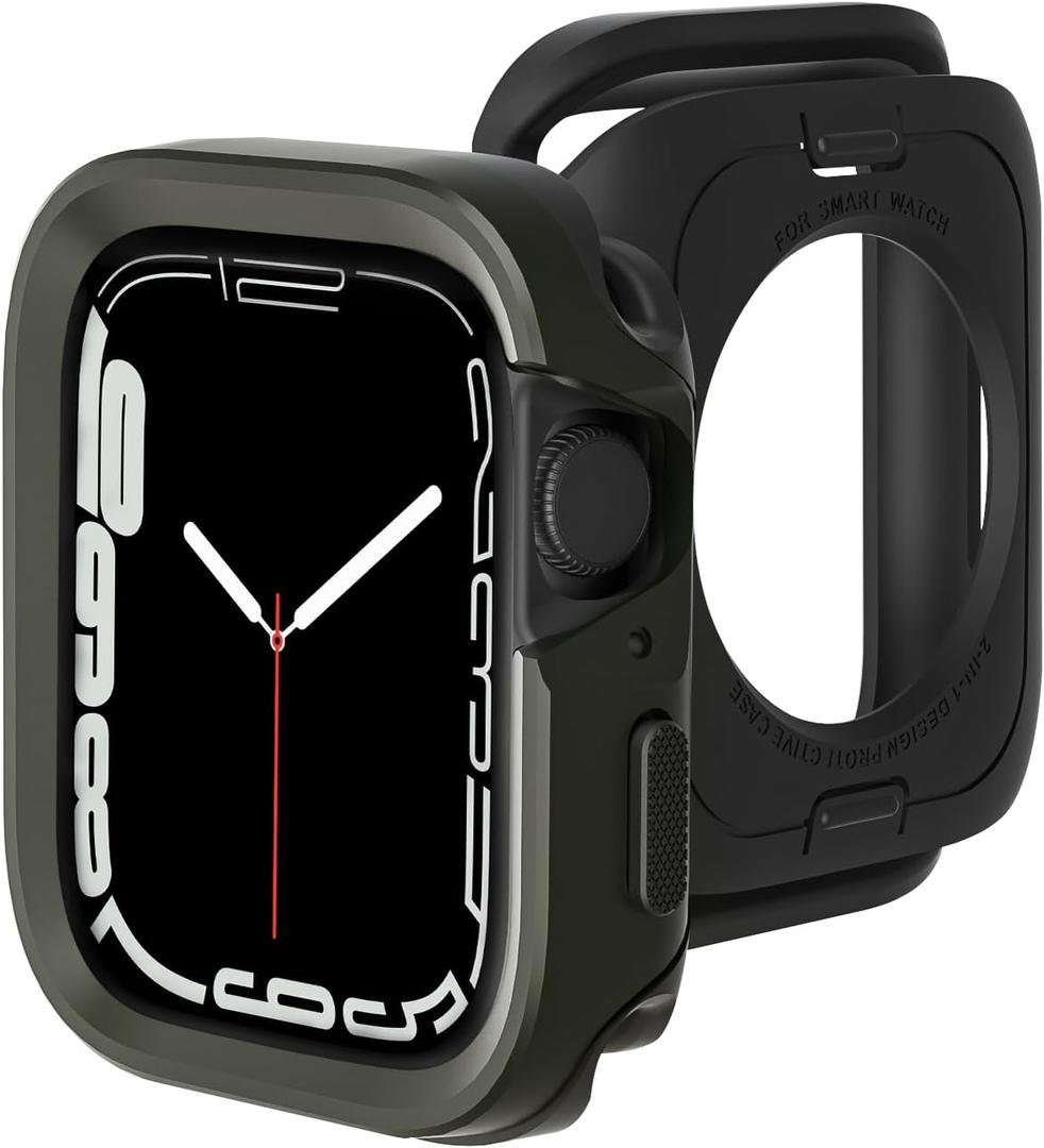 for Apple Watch Series 45mm Thin Fit Designed for Apple Watch Case Series 9/8/7 45mm Thin Metal Case with Back Frame for iWatch Accessories 45mm (Green)