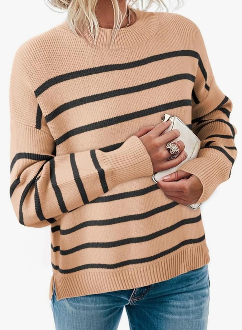 Dokotoo Oversized Womens Sweater 2025 Fall Winter Striped Sweaters Casual Trendy Sweater, XL