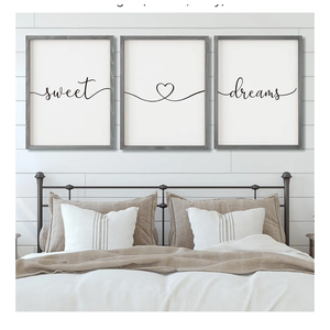 Set of 3 Framed Farmhouse Sweet Dreams Sign 11x14” Above Bed Wall Decor for Bedroom Decor Wall Art Wood Signs (11"x14", Gray)