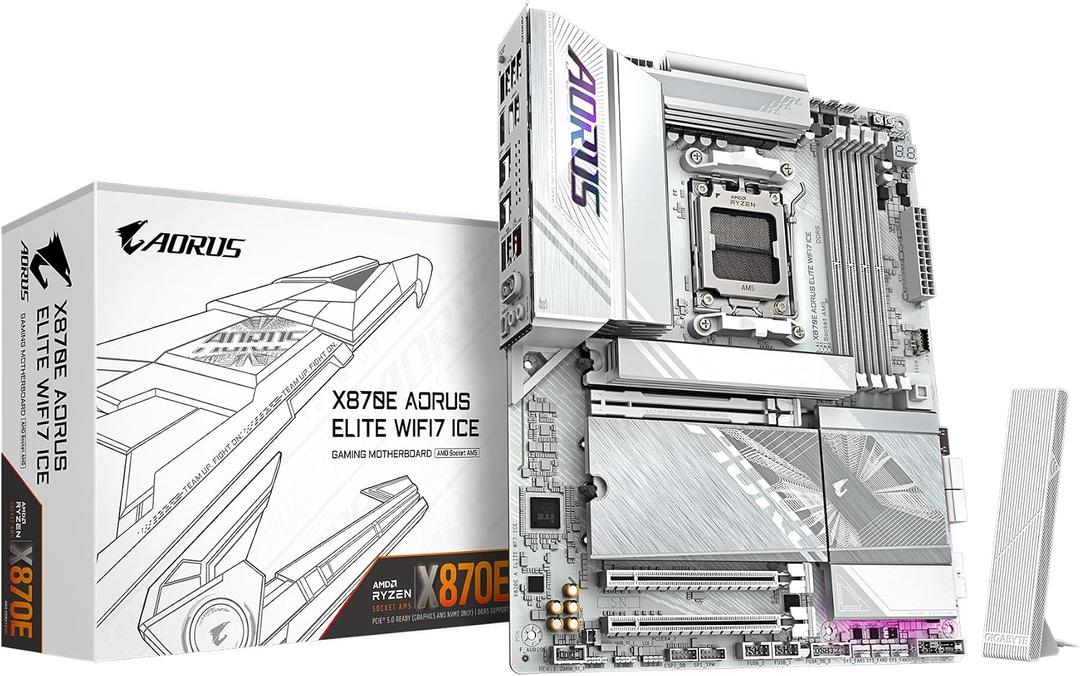 GIGABYTE X870E AORUS Elite WIFI7 ICE AMD AM5 LGA 1718 Motherboard, ATX, DDR5, 4X M.2, PCIe 5.0, USB4, WIFI7, 2.5GbE LAN, EZ-Latch 