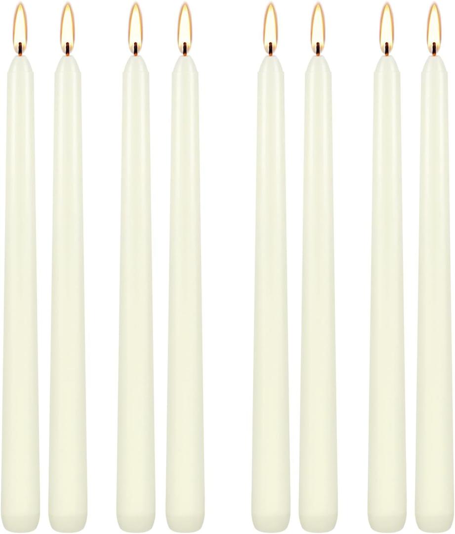 8 Pack Ivory Taper Candles 10 Inch Tall 3/4 Inch Thick Burn 8 Hours
